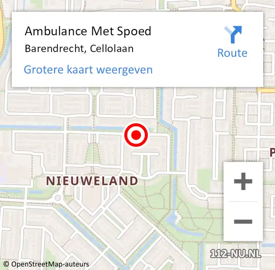 Locatie op kaart van de 112 melding: Ambulance Met Spoed Naar Barendrecht, Cellolaan op 14 april 2020 08:48