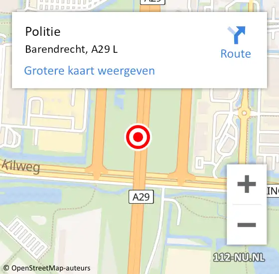 Locatie op kaart van de 112 melding: Politie Barendrecht, A29 R op 14 april 2020 12:32