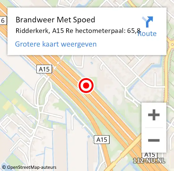 Locatie op kaart van de 112 melding: Brandweer Met Spoed Naar Ridderkerk, A15 Re hectometerpaal: 65,8 op 14 april 2020 15:46