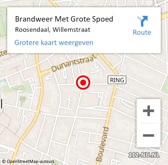 Locatie op kaart van de 112 melding: Brandweer Met Grote Spoed Naar Roosendaal, Willemstraat op 14 april 2020 19:26