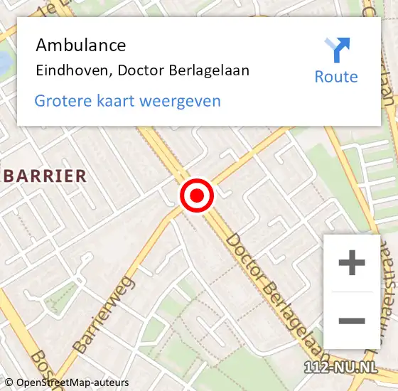 Locatie op kaart van de 112 melding: Ambulance Eindhoven, Doctor Berlagelaan op 15 april 2020 09:51