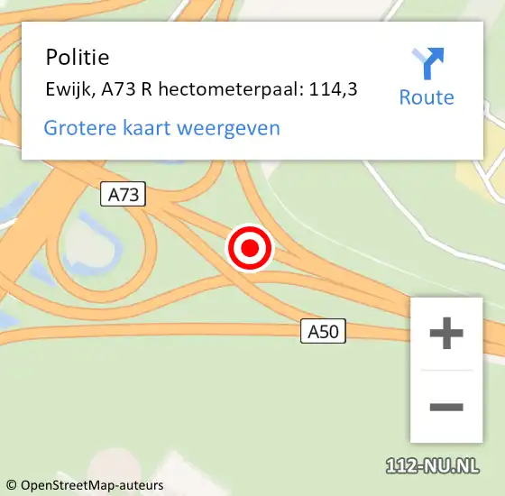 Locatie op kaart van de 112 melding: Politie Ewijk, A73 R hectometerpaal: 114,3 op 15 april 2020 13:24