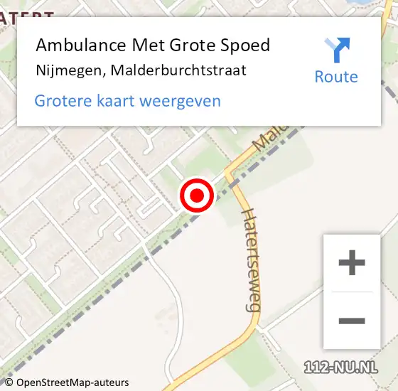 Locatie op kaart van de 112 melding: Ambulance Met Grote Spoed Naar Nijmegen, Malderburchtstraat op 15 april 2020 22:37