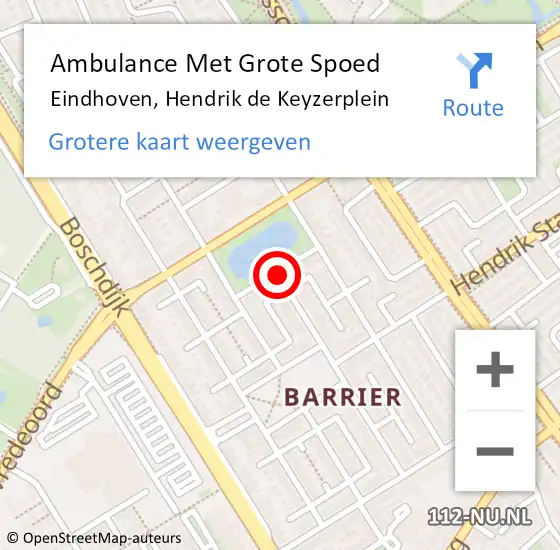 Locatie op kaart van de 112 melding: Ambulance Met Grote Spoed Naar Eindhoven, Hendrik de Keyzerplein op 16 april 2020 04:03