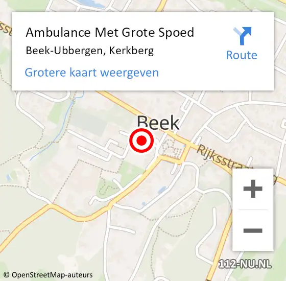Locatie op kaart van de 112 melding: Ambulance Met Grote Spoed Naar Beek-Ubbergen, Kerkberg op 16 april 2020 10:53