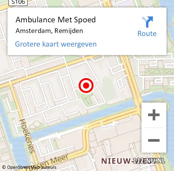 Locatie op kaart van de 112 melding: Ambulance Met Spoed Naar Amsterdam, Remijden op 16 april 2020 11:24