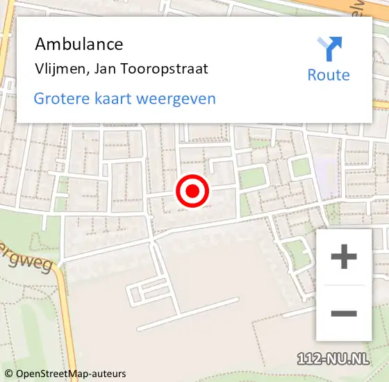 Locatie op kaart van de 112 melding: Ambulance Vlijmen, Jan Tooropstraat op 16 april 2020 12:18