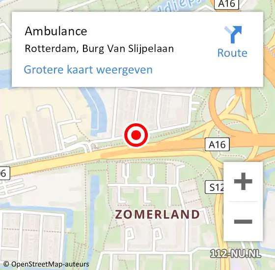 Locatie op kaart van de 112 melding: Ambulance Rotterdam, Burg Van Slijpelaan op 16 april 2020 14:58