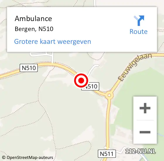 Locatie op kaart van de 112 melding: Ambulance Bergen, N510 op 16 april 2020 16:19