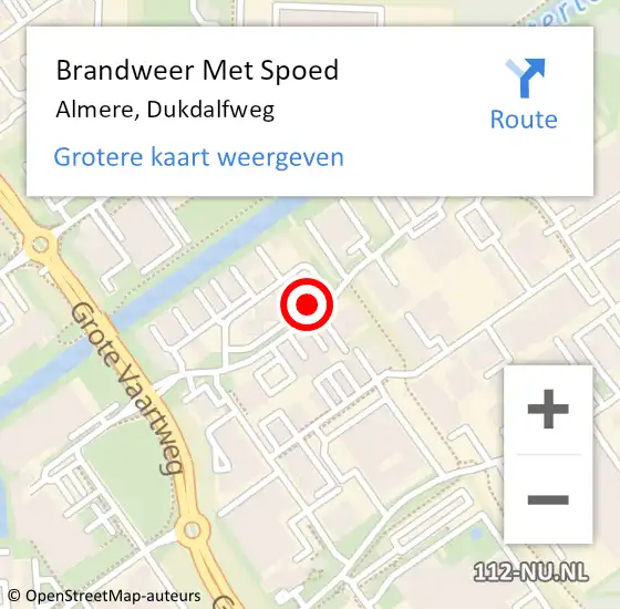 Locatie op kaart van de 112 melding: Brandweer Met Spoed Naar Almere, Dukdalfweg op 16 april 2020 21:55