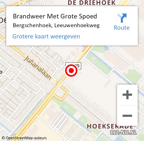 Locatie op kaart van de 112 melding: Brandweer Met Grote Spoed Naar Bergschenhoek, Leeuwenhoekweg op 17 april 2020 00:39
