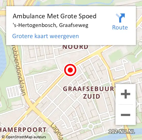 Locatie op kaart van de 112 melding: Ambulance Met Grote Spoed Naar 's-Hertogenbosch, Graafseweg op 18 april 2020 00:11