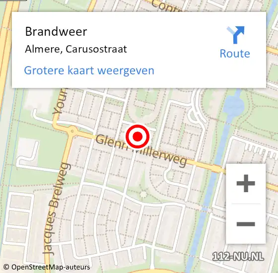 Locatie op kaart van de 112 melding: Brandweer Almere, Carusostraat op 18 april 2020 08:16