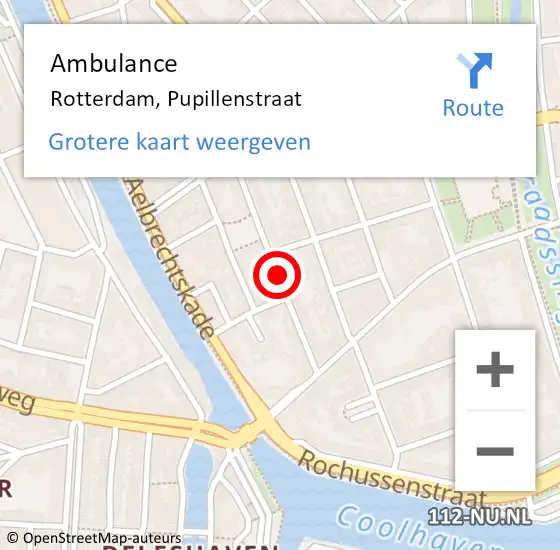 Locatie op kaart van de 112 melding: Ambulance Rotterdam, Pupillenstraat op 18 april 2020 13:04