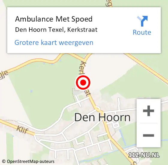Locatie op kaart van de 112 melding: Ambulance Met Spoed Naar Den Hoorn Texel, Kerkstraat op 4 mei 2014 11:50