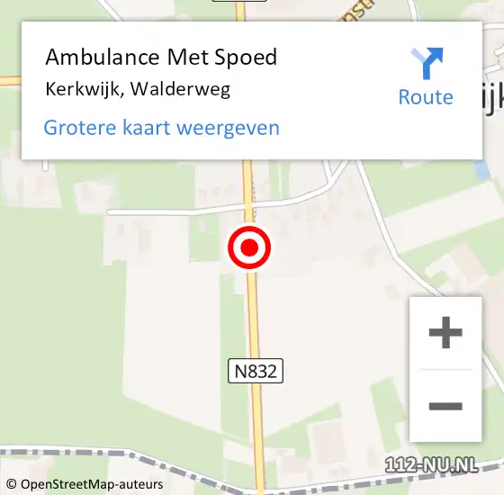 Locatie op kaart van de 112 melding: Ambulance Met Spoed Naar Kerkwijk, N832 op 18 april 2020 16:50