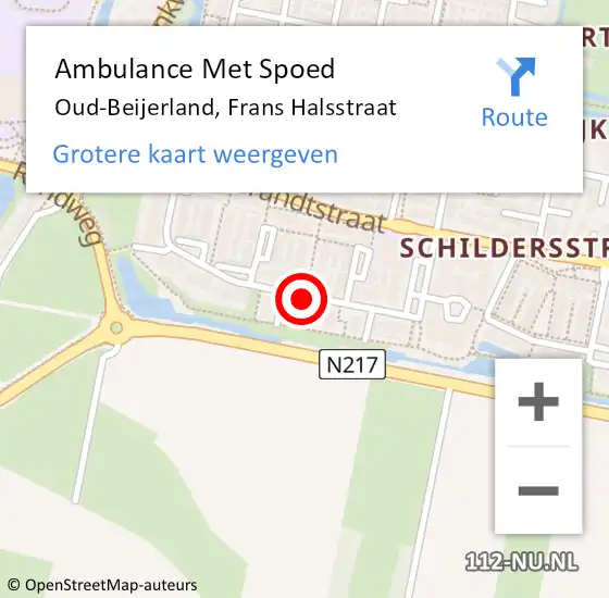Locatie op kaart van de 112 melding: Ambulance Met Spoed Naar Oud-Beijerland, Frans Halsstraat op 18 april 2020 16:54