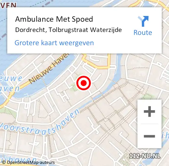 Locatie op kaart van de 112 melding: Ambulance Met Spoed Naar Dordrecht, Tolbrugstraat Waterzijde op 18 april 2020 21:57
