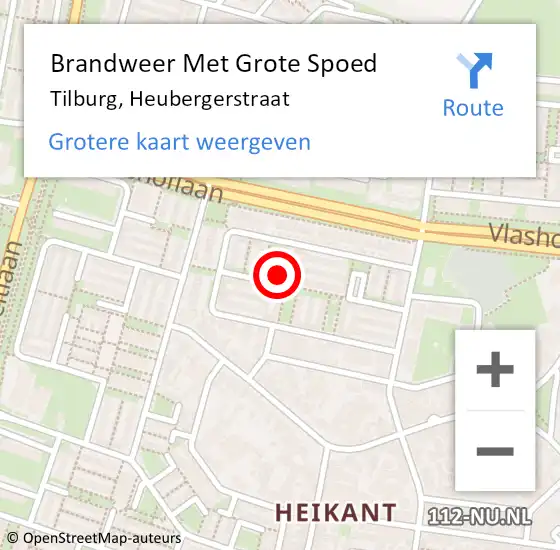 Locatie op kaart van de 112 melding: Brandweer Met Grote Spoed Naar Tilburg, Heubergerstraat op 19 april 2020 09:09