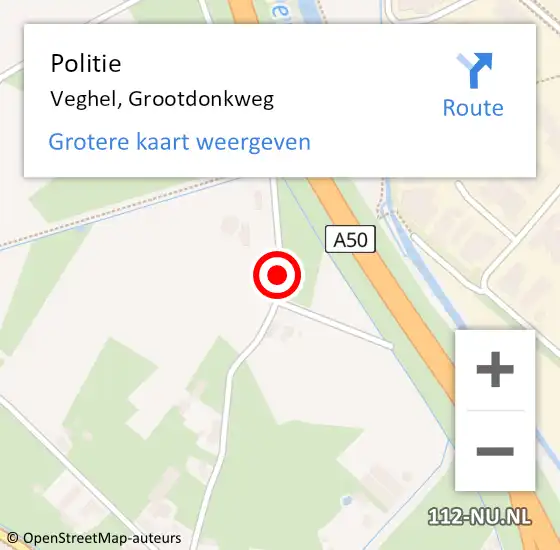 Locatie op kaart van de 112 melding: Politie Veghel, Grootdonkweg op 19 april 2020 13:02