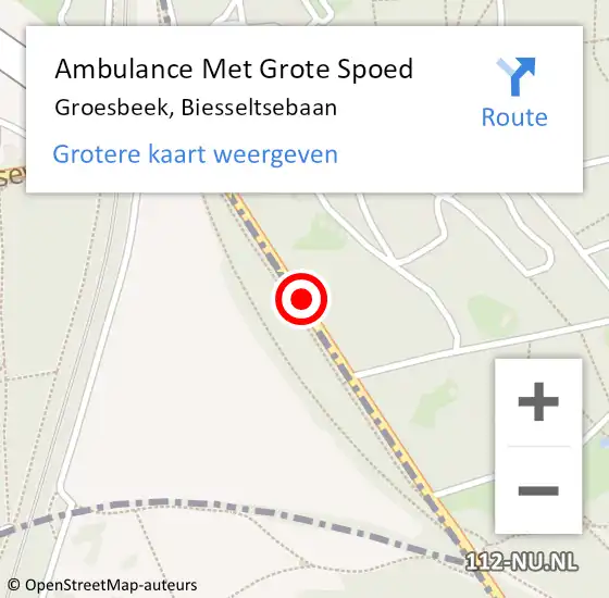 Locatie op kaart van de 112 melding: Ambulance Met Grote Spoed Naar Groesbeek, Biesseltsebaan op 19 april 2020 15:49