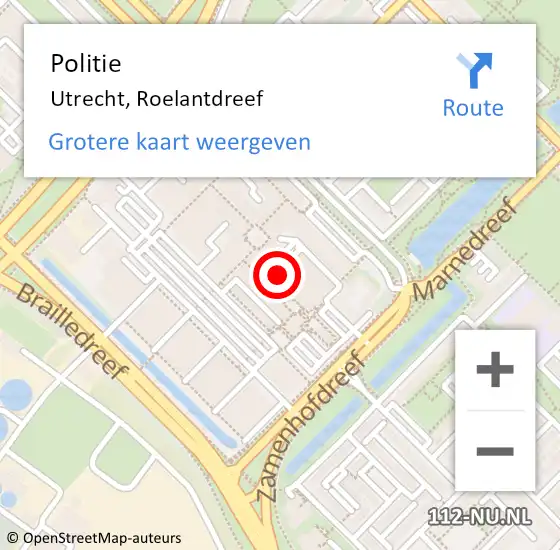 Locatie op kaart van de 112 melding: Politie Utrecht, Roelantdreef op 20 april 2020 10:05