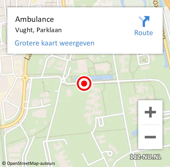 Locatie op kaart van de 112 melding: Ambulance Vught, Parklaan op 20 april 2020 16:39