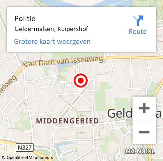 Locatie op kaart van de 112 melding: Politie Geldermalsen, Kuipershof op 21 april 2020 09:45