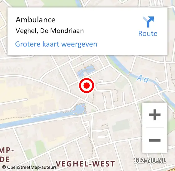 Locatie op kaart van de 112 melding: Ambulance Veghel, De Mondriaan op 21 april 2020 12:49