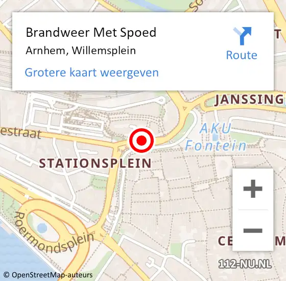 Locatie op kaart van de 112 melding: Brandweer Met Spoed Naar Arnhem, Willemsplein op 21 april 2020 23:15