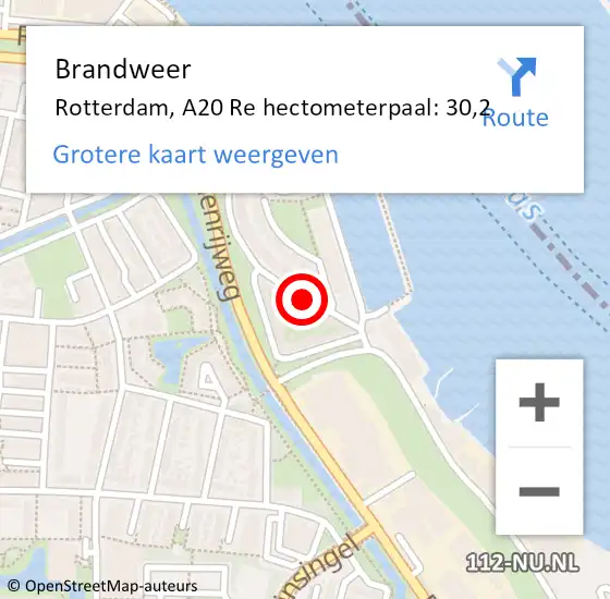 Locatie op kaart van de 112 melding: Brandweer Rotterdam, A20 Re hectometerpaal: 30,2 op 22 april 2020 05:57
