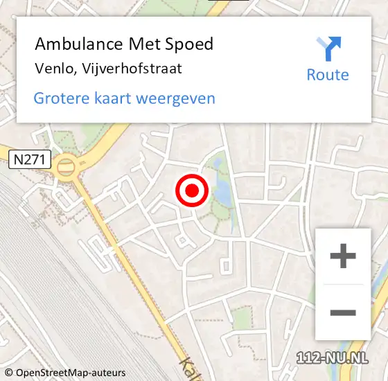 Locatie op kaart van de 112 melding: Ambulance Met Spoed Naar Venlo, Vijverhofstraat op 22 april 2020 08:39