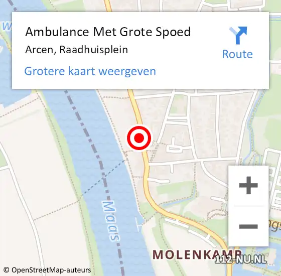 Locatie op kaart van de 112 melding: Ambulance Met Grote Spoed Naar Arcen, Raadhuisplein op 22 april 2020 08:44
