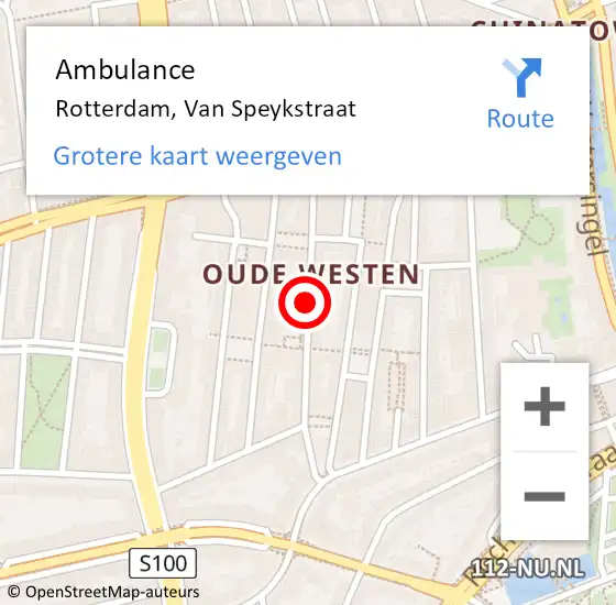 Locatie op kaart van de 112 melding: Ambulance Rotterdam, Van Speykstraat op 22 april 2020 11:14