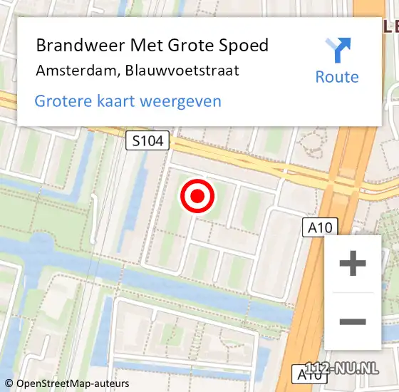 Locatie op kaart van de 112 melding: Brandweer Met Grote Spoed Naar Amsterdam, Blauwvoetstraat op 22 april 2020 18:10