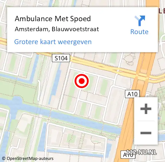 Locatie op kaart van de 112 melding: Ambulance Met Spoed Naar Amsterdam, Blauwvoetstraat op 22 april 2020 18:24