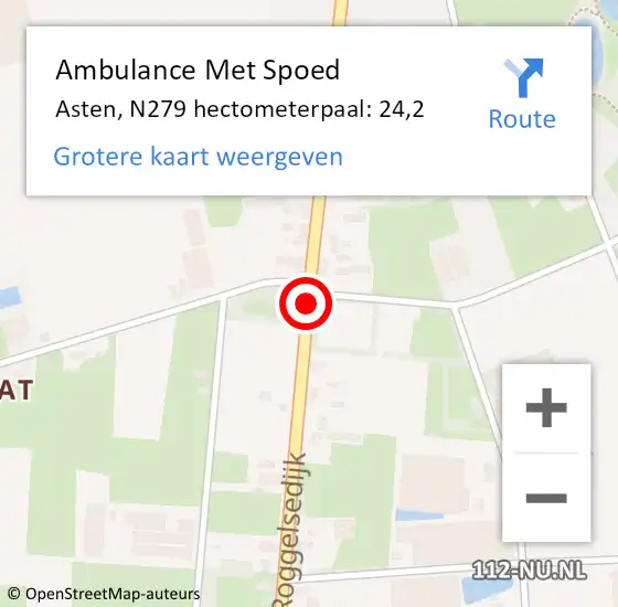 Locatie op kaart van de 112 melding: Ambulance Met Spoed Naar Asten, N279 hectometerpaal: 24,2 op 22 april 2020 20:00