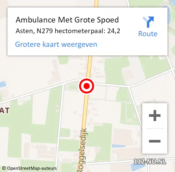 Locatie op kaart van de 112 melding: Ambulance Met Grote Spoed Naar Asten, N279 hectometerpaal: 24,2 op 22 april 2020 20:09