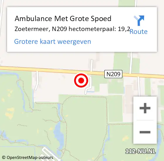Locatie op kaart van de 112 melding: Ambulance Met Grote Spoed Naar Zoetermeer, N209 hectometerpaal: 19,2 op 23 april 2020 10:23