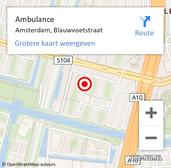 Locatie op kaart van de 112 melding: Ambulance Amsterdam, Blauwvoetstraat op 23 april 2020 17:03