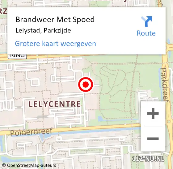 Locatie op kaart van de 112 melding: Brandweer Met Spoed Naar Lelystad, Parkzijde op 23 april 2020 17:04