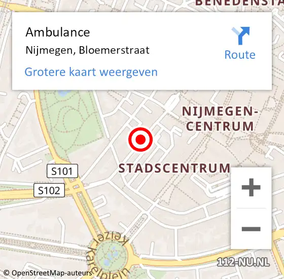 Locatie op kaart van de 112 melding: Ambulance Nijmegen, Bloemerstraat op 23 april 2020 18:17