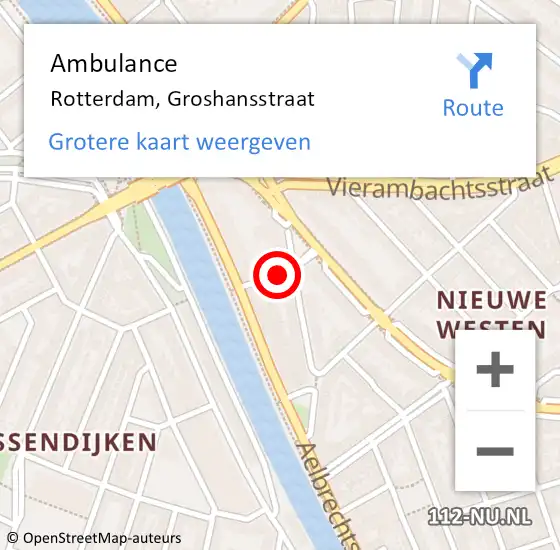 Locatie op kaart van de 112 melding: Ambulance Rotterdam, Groshansstraat op 24 april 2020 22:56