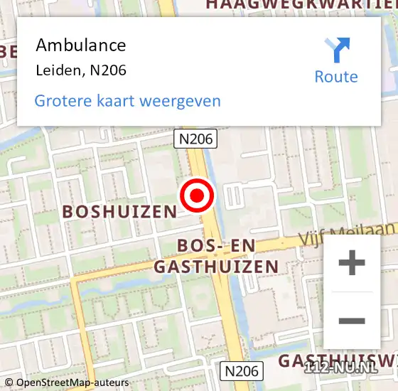 Locatie op kaart van de 112 melding: Ambulance Leiden, N206 op 25 april 2020 09:17