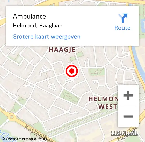 Locatie op kaart van de 112 melding: Ambulance Helmond, Haaglaan op 25 april 2020 10:05