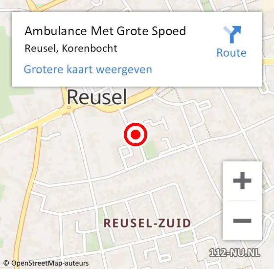 Locatie op kaart van de 112 melding: Ambulance Met Grote Spoed Naar Reusel, Korenbocht op 25 april 2020 19:06