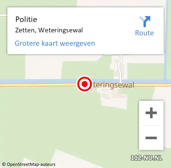 Locatie op kaart van de 112 melding: Politie Zetten, Weteringsewal op 26 april 2020 12:15