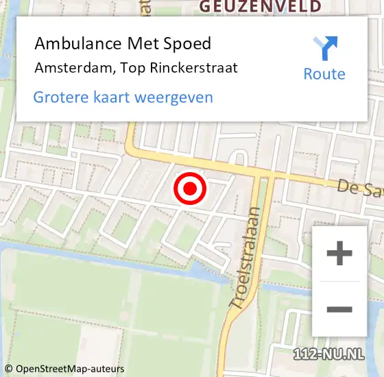 Locatie op kaart van de 112 melding: Ambulance Met Spoed Naar Amsterdam, Top Rinckerstraat op 26 april 2020 14:03