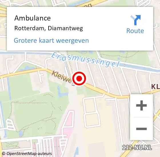Locatie op kaart van de 112 melding: Ambulance Rotterdam, Diamantweg op 26 april 2020 15:24