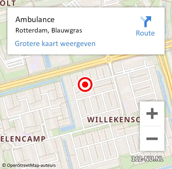Locatie op kaart van de 112 melding: Ambulance Rotterdam, Blauwgras op 26 april 2020 18:35